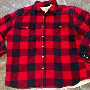 ~~Red Head Flannel Jacket Mens XXL Sherpa Lined Shacket Black Red Buffalo Plaid
